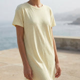 Cotton Linen Stretch Jersey Knit Fabric, 220 gsm, 160 cm — Beige — mockup: scene