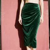 Polyester Stretch Velvet Fabric, 240 gsm, 188 cm — Green — mockup: scene
