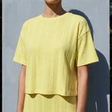 Slub Cotton Viscose Stretch Rib Knit Fabric, 200 gsm, 150 cm — Yellow — mockup: scene