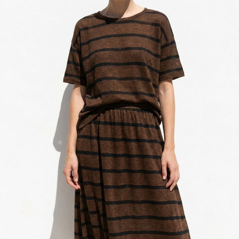 Brown Horizontal-Stripe Rib Knit, Linen