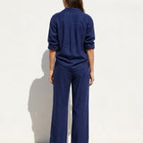 Polyester Stretch Linen-Look Fabric, 220 gsm, 160 cm — Navy, ref EF-271135 — mockup: scene