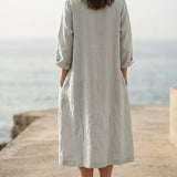 100% Cotton Linen-Look Fabric, 120 gsm, 145 cm — Grey — mockup: scene