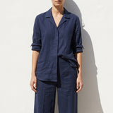 Polyester Stretch Linen-Look Fabric, 230 gsm, 160 cm — Navy — mockup: scene