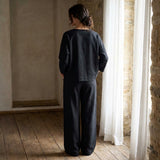 Nylon Stretch Linen-Look Fabric, 210 gsm, 150 cm — Black — mockup: scene