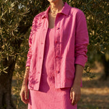 Polyester Stretch Linen-Look Fabric, 280 gsm, 160 cm — Pink, ref EF-268793 — mockup: scene