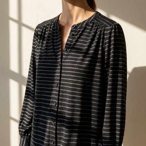Grey Horizontal-Stripe Jersey Knit, Poly-Viscose, 200 gsm