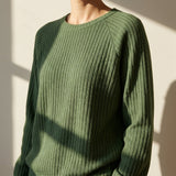 Jacquard Polyester Viscose Blend Rib Knit Fabric, 360 gsm, 160 cm — Green — mockup: scene