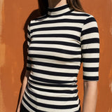 Dark Grey Stripe Jersey Knit, Viscose, 180 gsm — mockup: scene
