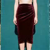 Brushed Polyester Stretch Velvet Fabric, 280 gsm, 185 cm — Red — mockup: scene
