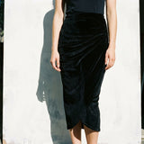 Polyester Stretch Velvet Fabric, 280 gsm, 155 cm — Black — mockup: scene