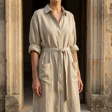 100% Viscose Linen-Look Fabric, 129 gsm, 160 cm — Khaki — mockup: scene