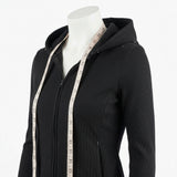 Polyester Stretch Rib Knit Fabric, 375 gsm, 130 cm — Black — mockup: sweatshirt hoodie