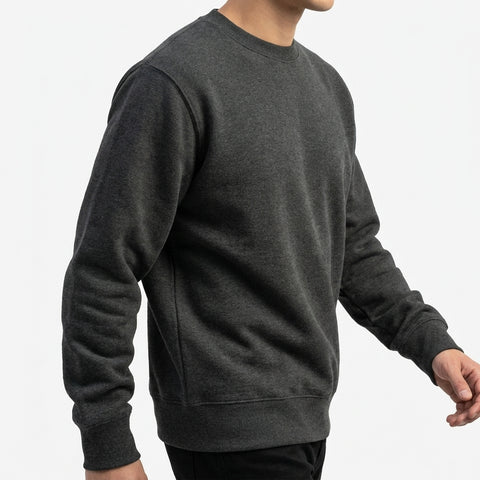 Dark Grey Heathered-Marl Rib Knit, Cotton, 350 gsm
