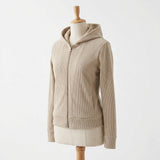 Polyester Viscose Stretch Rib Knit Fabric, 400 gsm, 165 cm — Beige — mockup: sweatshirt hoodie