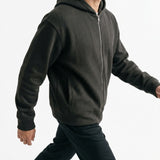 Polyester Cotton Rib Knit Fabric, 400 gsm, 155 cm — Grey — mockup: sweatshirt hoodie