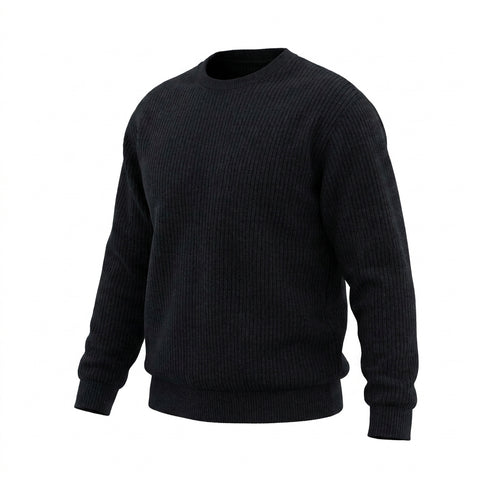 Viscose Polyester Blend Stretch Rib Knit Fabric, 370 gsm, 137 cm — Black