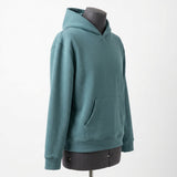 Cotton Polyester Stretch Rib Knit Fabric, 405 gsm, 162 cm — Blue — mockup: sweatshirt hoodie