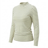 Dark Grey Horizontal-Stripe Jersey Knit, Modal-Cotton — mockup: tshirt