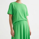 Polyester Stretch Scuba Knit Fabric, 270 gsm, 150 cm — Green — mockup: tshirt