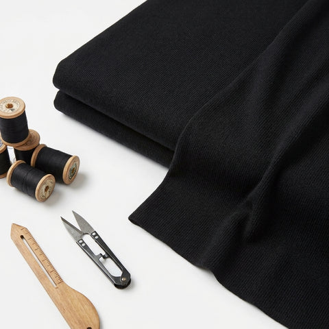 Black Marl Rib Knit, Polyester, 162 gsm