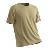 Washed Modal Polyester Jersey Knit Fabric, 180 gsm, 160 cm — Khaki — mockup: tshirt
