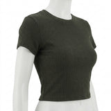 Slub Cotton Polyester Stretch Rib Knit Fabric, 215 gsm, 150 cm — Green — mockup: tshirt