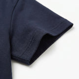Cotton Nylon Piqué Knit Fabric, 190 gsm, 189 cm — Navy — mockup: tshirt