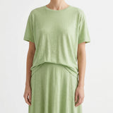 Slub Viscose Linen Jersey Knit Fabric, 142 gsm, 200 cm — Green — mockup: tshirt