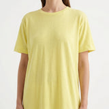 Cotton Linen Knit Fabric, 160 gsm, 170 cm — Yellow — mockup: tshirt