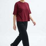 Cotton Viscose Stretch Jersey Knit Fabric, 160 gsm, 162 cm — Red — mockup: tshirt