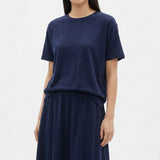 Polyester Stretch ITY Knit Fabric, 270 gsm, 165 cm — Navy — mockup: tshirt