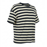 Dark Grey Stripe Jersey Knit, Viscose, 180 gsm — mockup: tshirt