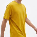 Brushed Viscose Stretch Jersey Knit Fabric, 248 gsm, 165 cm — Yellow — mockup: tshirt