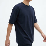 Cotton Stretch Interlock Knit Fabric, 205 gsm, 168 cm — Navy — mockup: tshirt