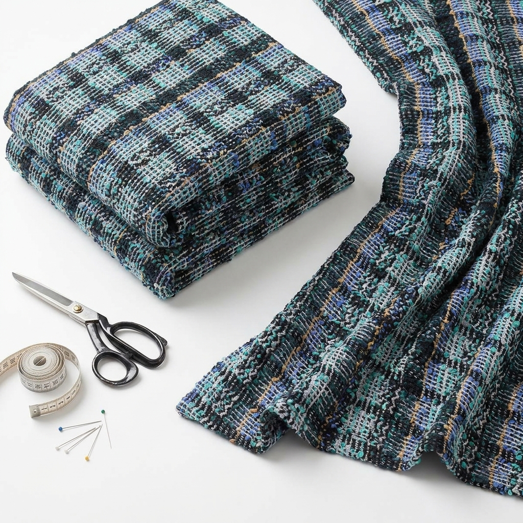 Bold Plaid Polyester Metallic Interlock Knit Fabric — Dresses