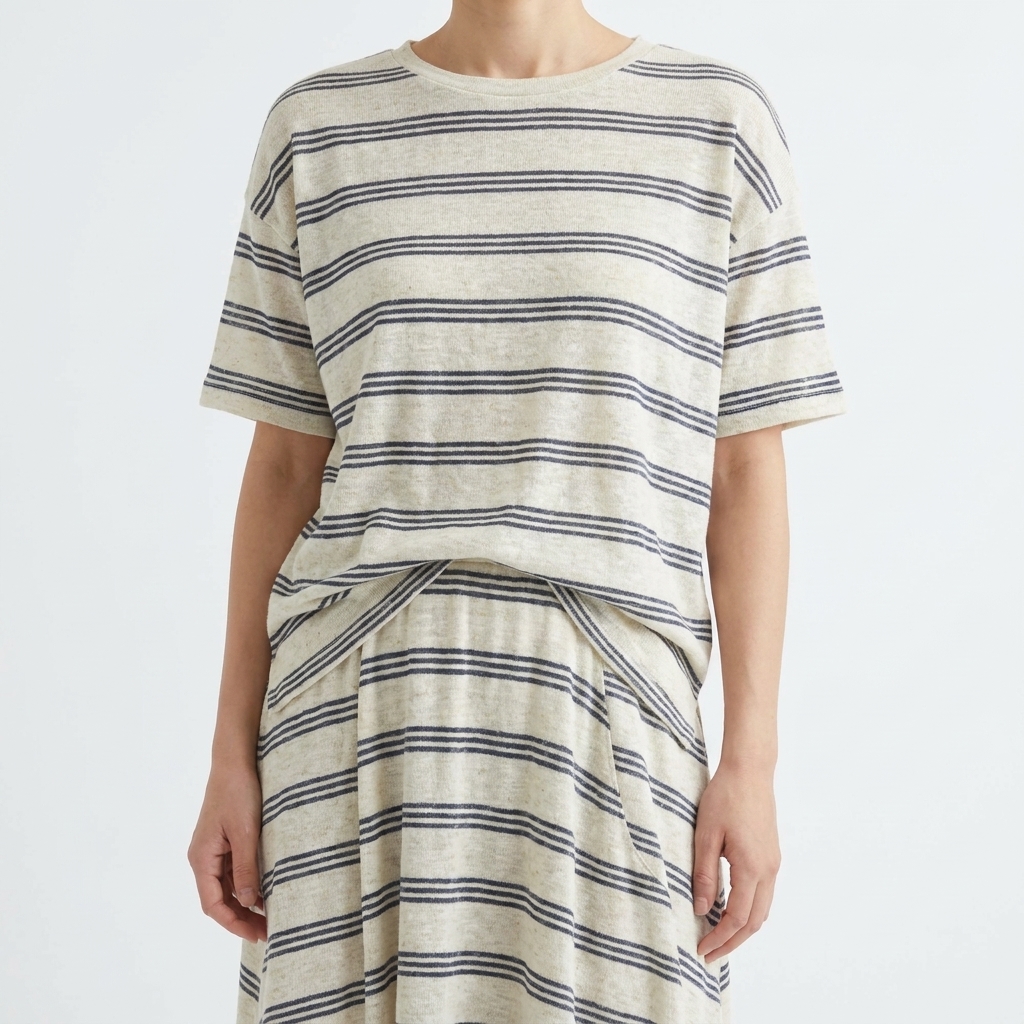 Fine Striped Polyester Linen Chunky Knit Fabric — T-shirts