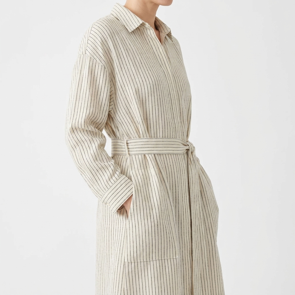 Fine Striped Linen Viscose Woven Fabric rendered