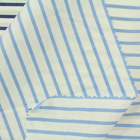 Blue Vertical-Stripe Poplin, Cotton