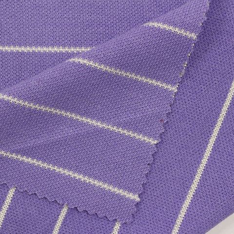 Fine Striped Polyester Viscose Stretch Piqué Knit Fabric