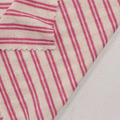 Fine Striped Polyester Viscose Stretch Rib Knit Fabric