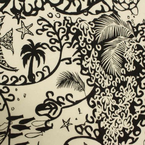 Black Tropical-Palm Knit, Cotton-Poly