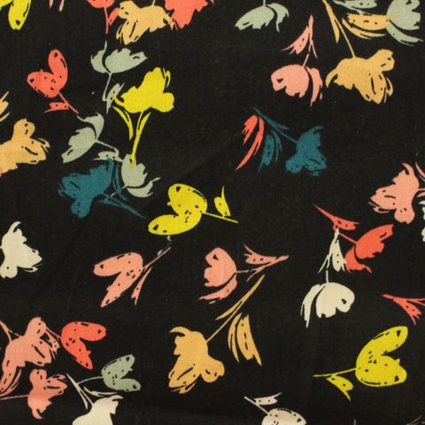 Yellow Scattered-Floral Sateen, Cotton