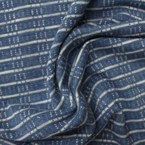 Blue Horizontal-Stripe Jacquard, Poly-Viscose