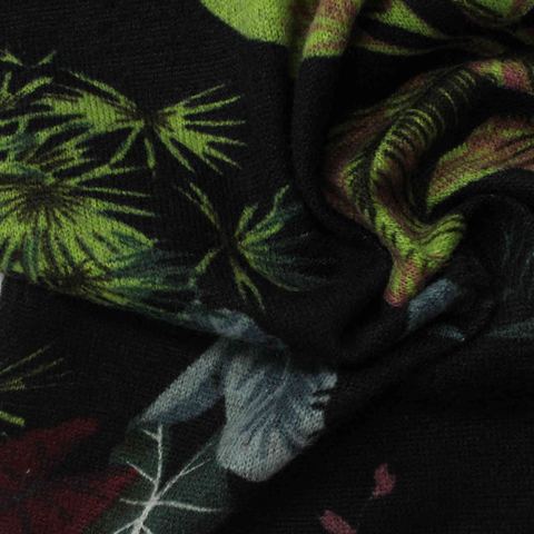 Green Tropical-Leaf Knit, Polyester, 196 gsm