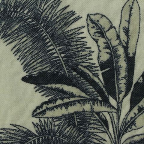 Dark Blue Tropical-Leaf Piqué Knit, Poly-Viscose