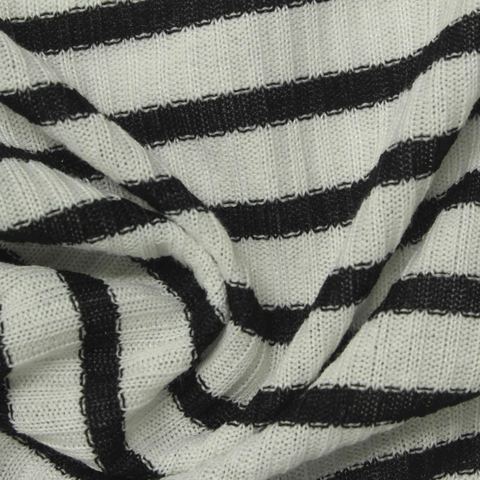 Black Horizontal-Stripe Rib Knit, Poly-Viscose