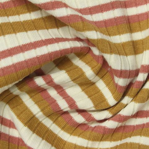Striped Polyester Cotton Stretch Rib Knit Fabric