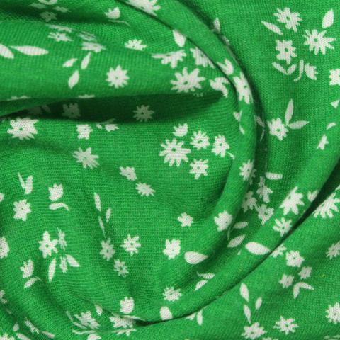 Fine Floral Polyester Viscose Jersey Knit Fabric