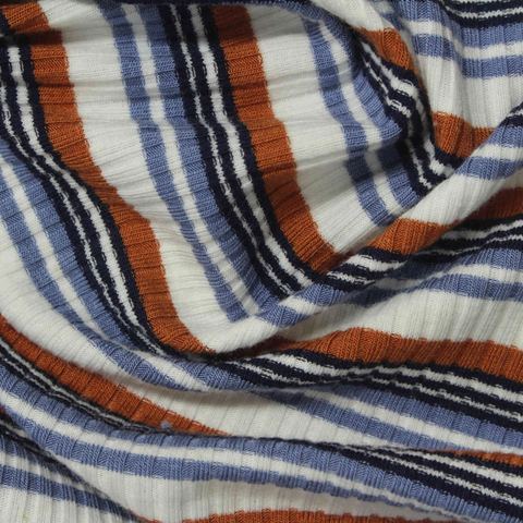 White Horizontal-Stripe Rib Knit, Viscose-Poly
