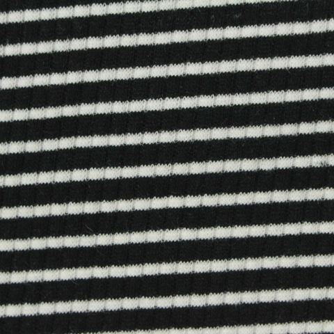 Black Horizontal-Stripe Rib Knit, Poly-Cotton